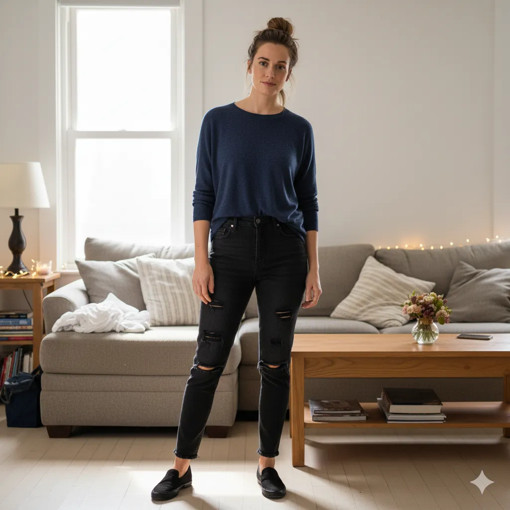 Client evening look before transformation